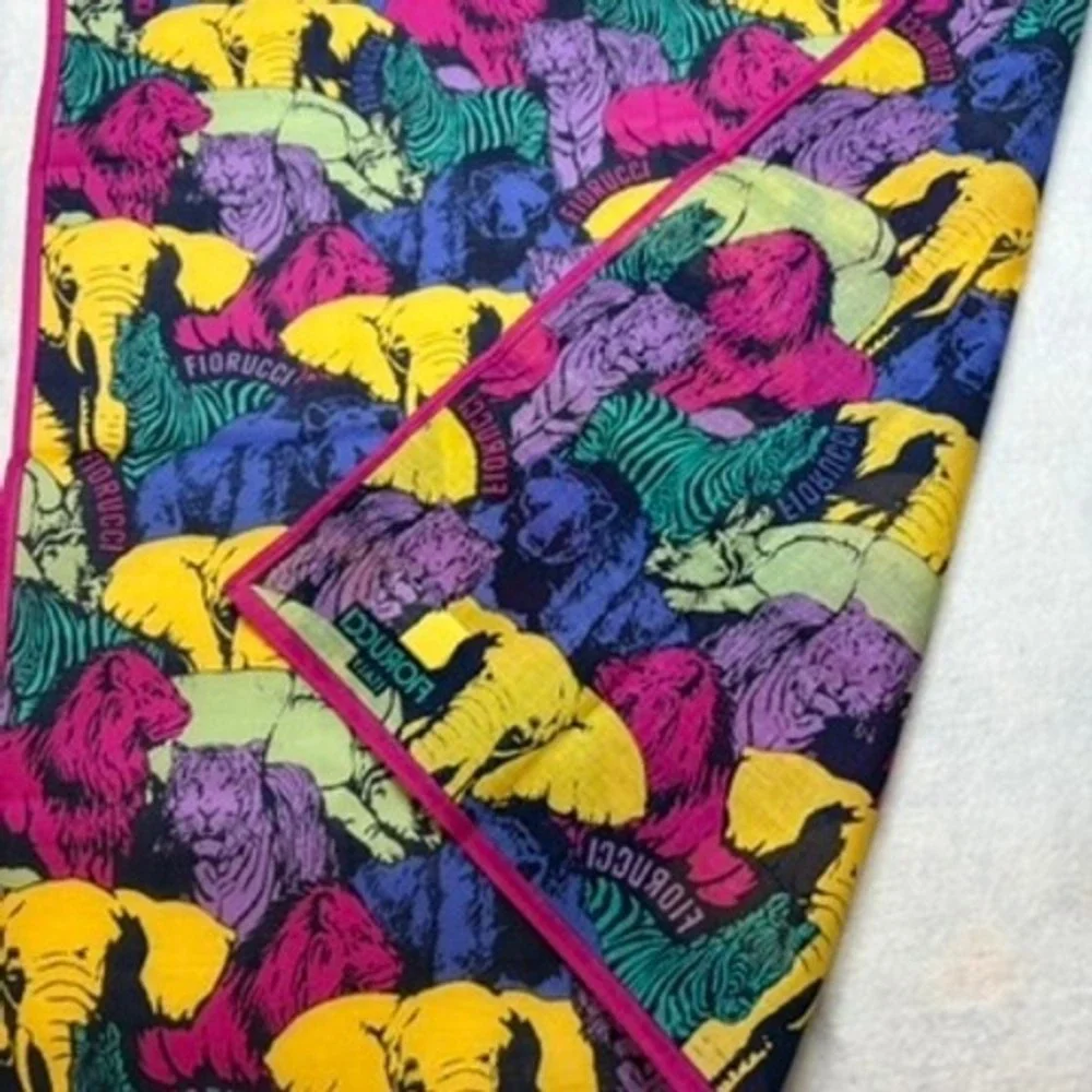Vtg FIORUCCI Scarf Handkerchief Animal Safari Cotton Multi Color 17.5" - Picture 5 of 6